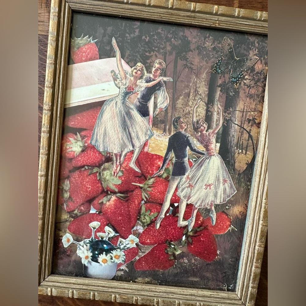 Vintage Style Collage Art in Frame - Picture 2 of 3